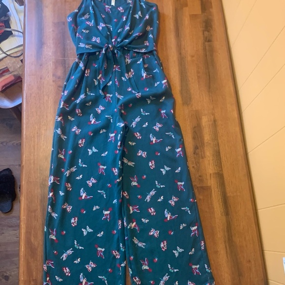 Matilda Jane Evergreen Dream Jumpsuit Small Green Pockets ruffle straps pants - Picture 2 of 11